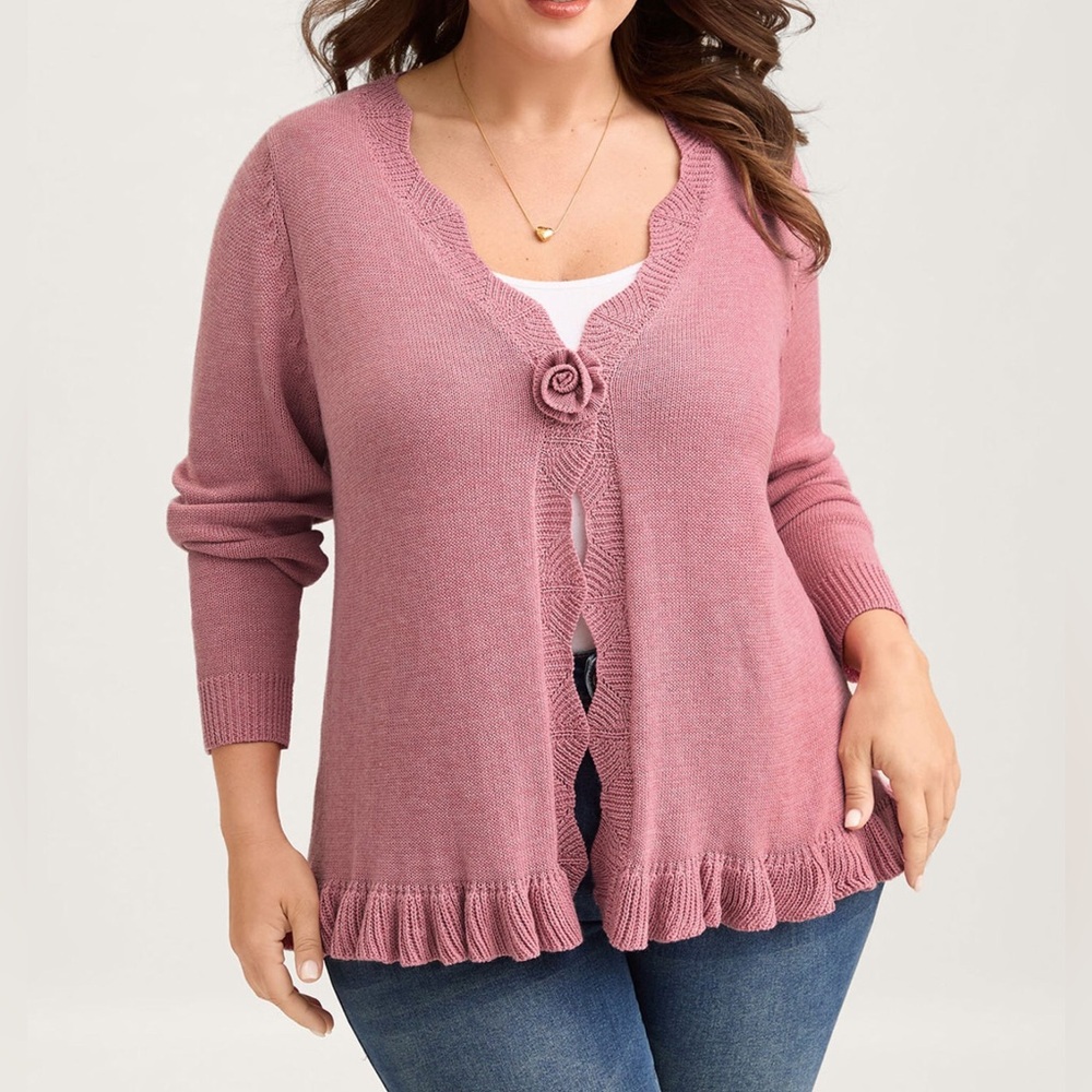 Women's Pink Ruffle Cardigan Sweater NWT